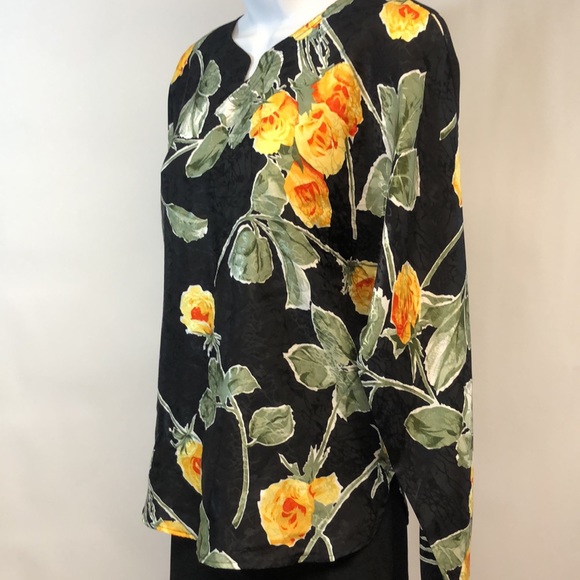 Jin Fashion Vintage Women’s Flower Print Black Blouse - Picture 8 of 13